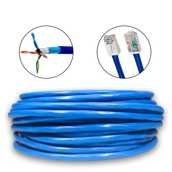 Imagem de Cabo de Rede 100% Cobre 30 Metros CAT6 Azul Área Externa Dupla Capa Blindado UTP Fio Lan