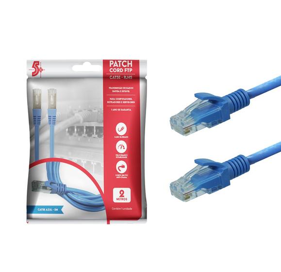 Imagem de Cabo De Rede Blindado 2m Ethernet Rj45 Cat5e Azul 2 Metros +