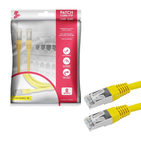 Imagem de Cabo De Rede Blindado 2m Ethernet Rj45 Cat6 Amarelo 2 Metros