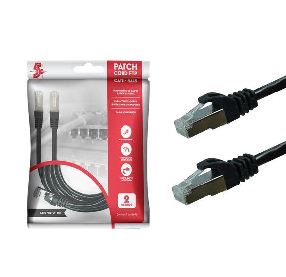 Imagem de Cabo De Rede Blindado 2M Rj45 Cat6 Ethernet Preto 2 Metros