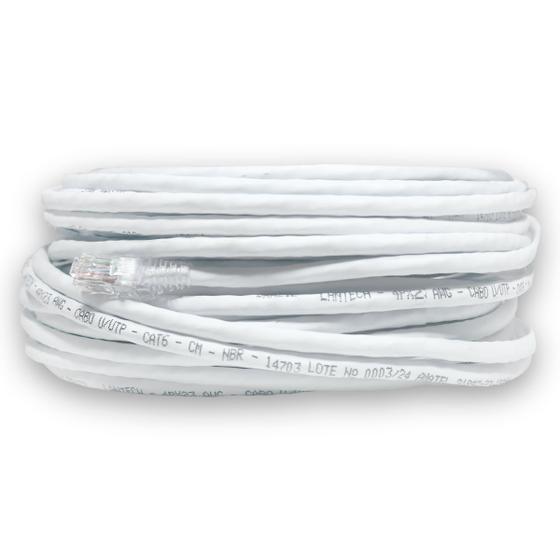 Imagem de Cabo De Rede Branco CAT6 100% Cobre 15 Metros Crimpado Patch Cord Ethernet Lan Cftv Pronto