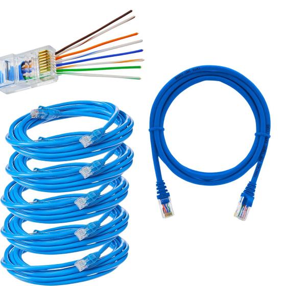 Imagem de Cabo de Rede Cat6 2 Metros Ethernet 1000 Megabits Azul 5 Un