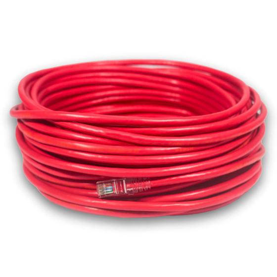 Imagem de Cabo de Rede CAT6 20 Metros Vermelho Rolo UTP Ethernet Crimpado 23AWG Pronto