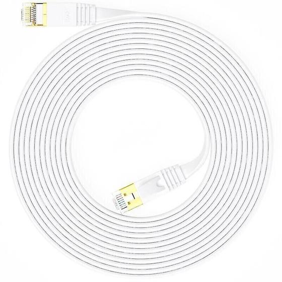 Imagem de Cabo de Rede Cat7 STP 10Gbps - Patch Cable RJ45 Plano Branco 10m