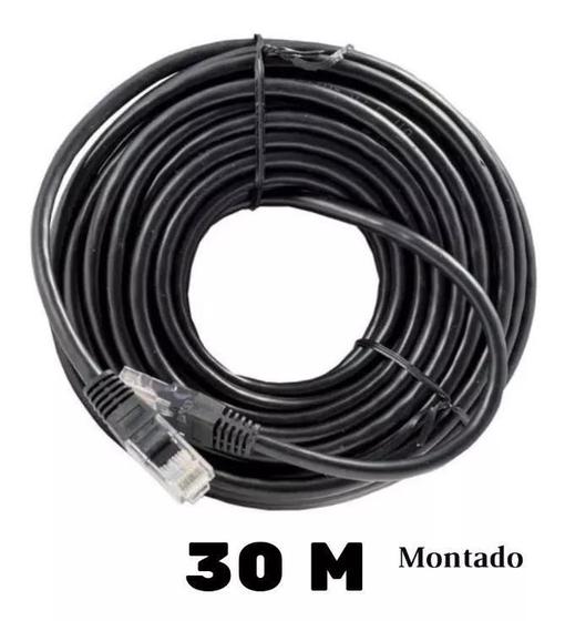 Imagem de Cabo De Rede Com 30 Metros Lan Montado Preto Rj45 - Estoque