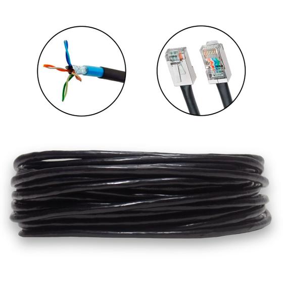 Imagem de  Cabo de Rede Dupla Capa Blindado Área Externa 100 Metros CAT5e Ethernet Crimpado 100% Cobre RJ45
