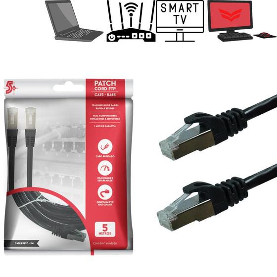 Cabo de Rede FTP (Patch Cord) RJ45 Cat 6 Blindado 5 metros CHIPSCE Materiais Elétricos