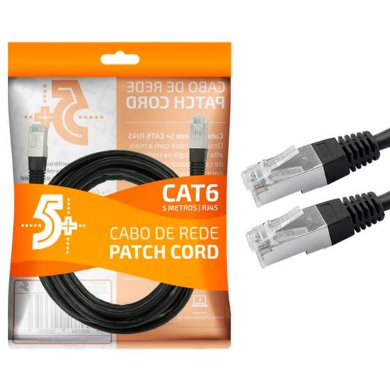 Imagem de Cabo de Rede FTP Patch Cord RJ45 Cat 6 - Blindado - 5 metros - Preto - Chip SCE 018-9907