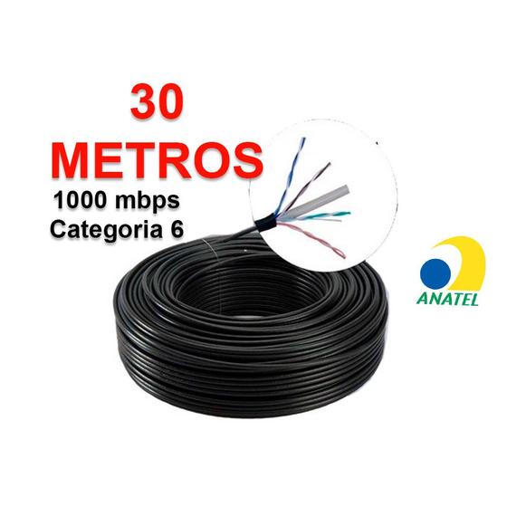 Cabo de Rede Internet 30 Metros Categoria 6 LAN 1000Mbps cabo cat 6 Preto Menor preço em Cabo de Rede Internet 30 Metros Categoria 6 LAN 1000Mbps cabo cat 6 Preto