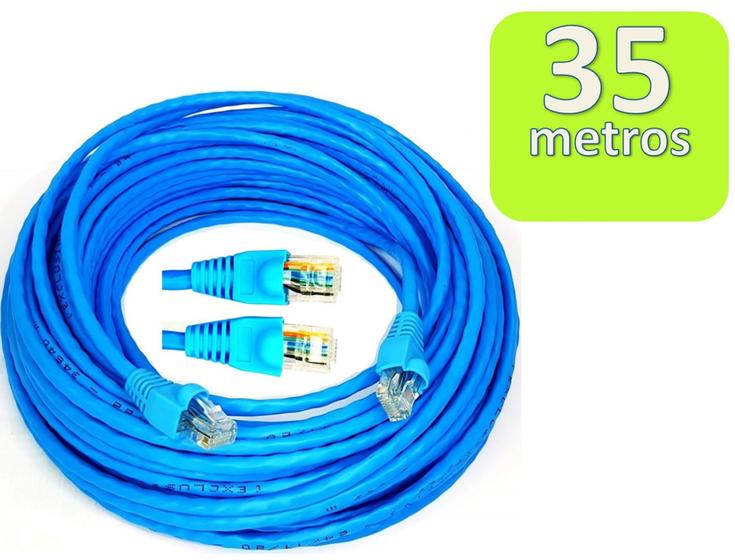 Imagem de Cabo de Rede Internet CFTV Montado Pronto para Uso Azul Cat5 35 metros