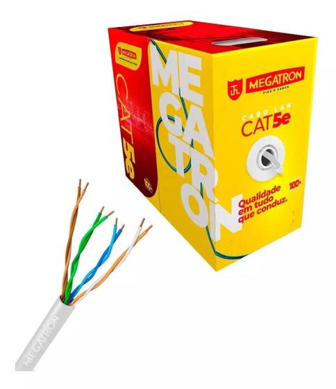 Imagem de Cabo de rede lan Internet Cat5E 50 metros Megatron 100% Cobre Homologado ANATEL com conectores RJ45 crimpado Pronto