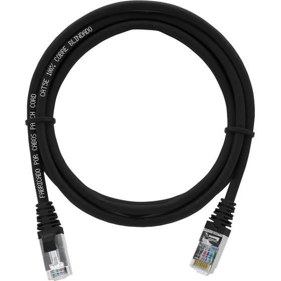 Cabo de Rede Patch Cord Cat5e 100 Cobre Blindado Preto 4 Metros