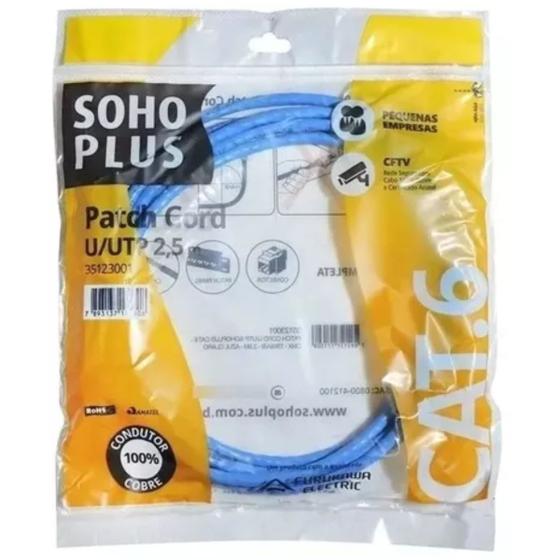 Imagem de Cabo de rede patch cord sohoplus furukawa cat6 2,5m ethernet