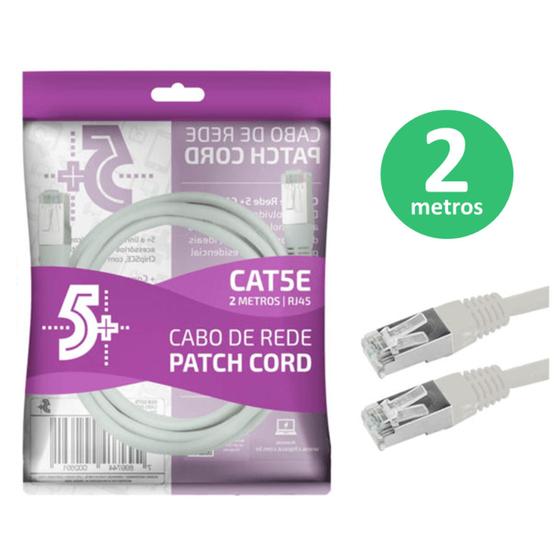 Imagem de Cabo de Rede RJ45 CAT5E Patch Cord 2 Metros Branco - 0181077