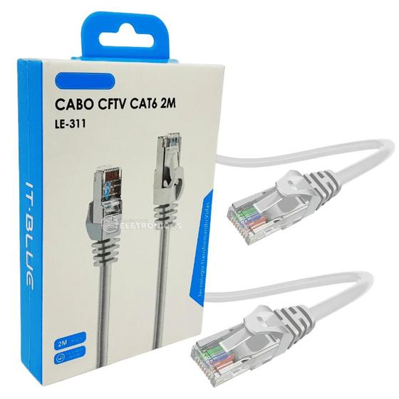 Imagem de Cabo de Rede RJ45 CFTV CAT6 Com 2 Metros Conector Banhado a Ouro LE311