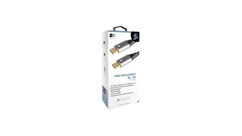 Cabo Displayport 1.4 8k 144hz 32gbps 3 Metros Hdr Ultra Hd Menor preço em Cabo Displayport 1.4 8k 144hz 32gbps 3 Metros Hdr Ultra Hd
