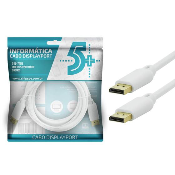 Imagem de Cabo Displayport 2M Branco 5+ 1.2 Sem trava 018-7493