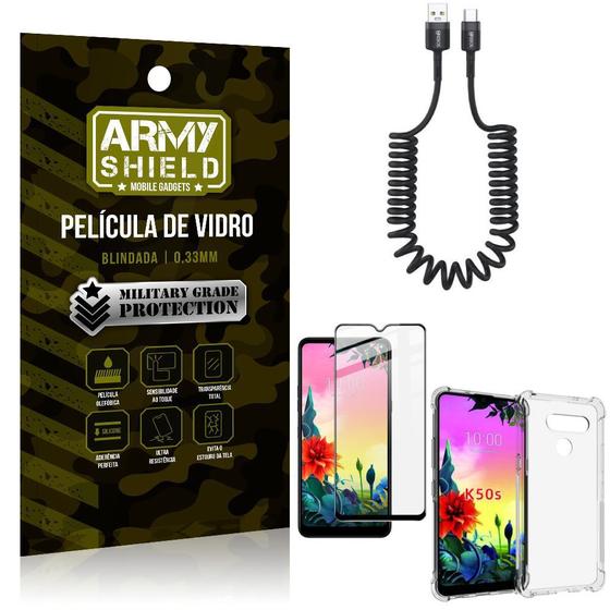 Imagem de Cabo Espiral LG K50s + Capinha Anti Impacto + Película 3D - Armyshield