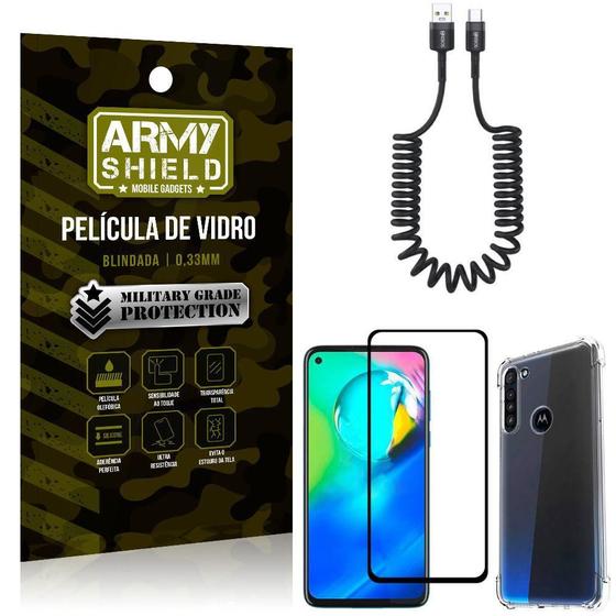 Imagem de Cabo Espiral Moto G8 Power+Capinha Anti Impacto+Película 3D