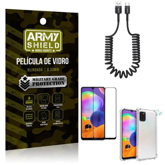 Imagem de Cabo Espiral Samsung A31 + Capinha Anti Impacto + Película 3D - Armyshield