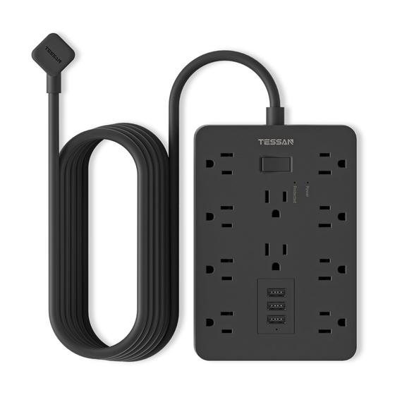 Imagem de Cabo Extensão TESSAN 3m com 10 Tomadas e 3 USB - Proteção contra Surtos