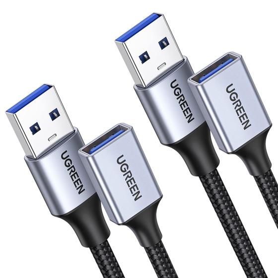 Imagem de Cabo Extensão USB UGREEN 3.0 (2m) - Trançado em Nylon - Pacote com 2