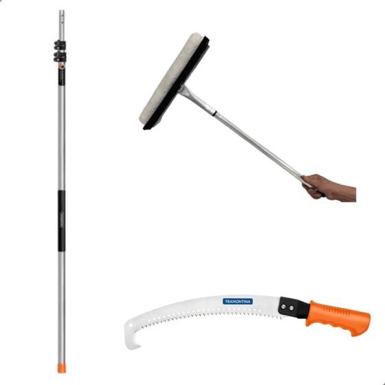 Imagem de Cabo Extensor 5 Metros Tramontina com Rodo 35cm Combinado e Serrote para Poda