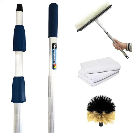 Imagem de Cabo Extensor 6 Metros com Rodo Limpa Vidros de 35cm e Vassoura de Teto e Pano Chão
