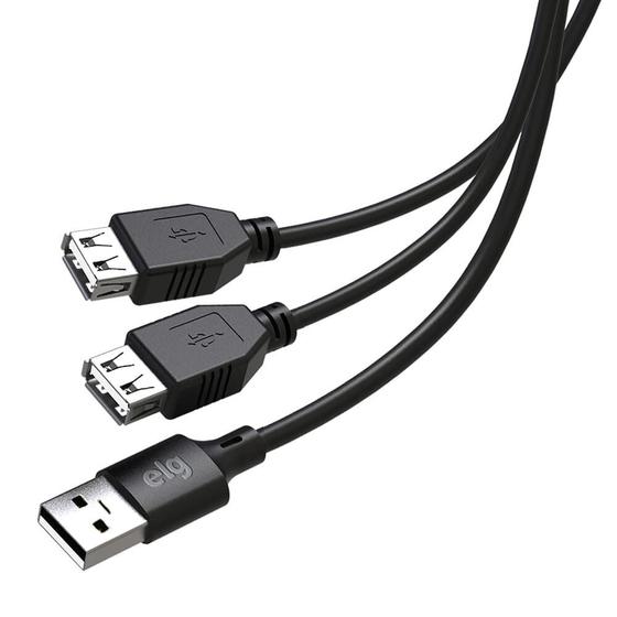 Imagem de Cabo Extensor ELG USB 2.0 e com 1 Porta Macho e 2 Fêmeas, 1.5m, Preto - USBY2