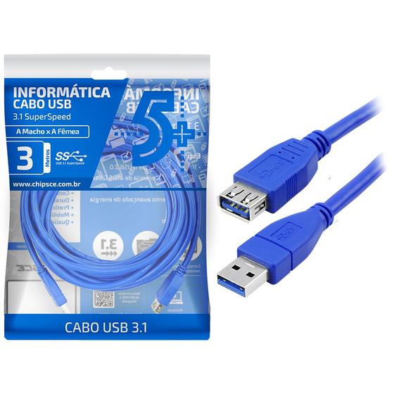 Imagem de Cabo Extensor Usb 3.1 / 3.0 3m Macho X Fêmea 5gbits 3 Metros