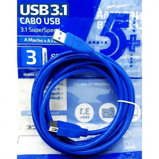 Imagem de Cabo Extensor Usb 3.1 Macho E Fêmea 3mt 0187723 Resistente