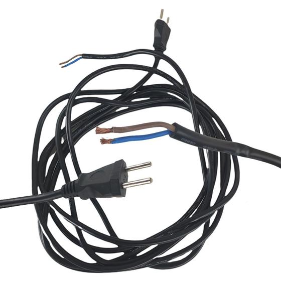 Imagem de Cabo Fio Tomada 5 Metros 2x1.5 mm Dois Pinos Instalaçao Cabinho Cobre Comercial Industrial Residencial Extensao