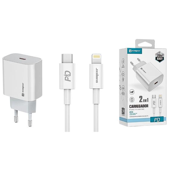 Imagem de Cabo Fonte bivolt pd 20w com cabo tipo-c/ lightning incluso.