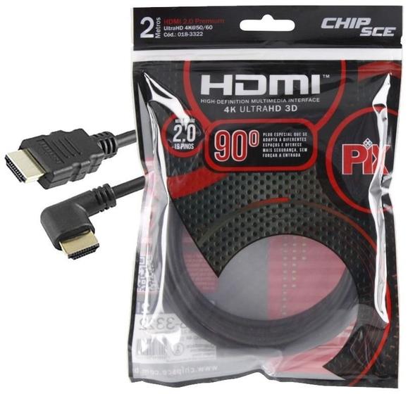 Imagem de Cabo Hdmi 2.0 19 Pinos 4k Plug 90 Graus 2 Metros