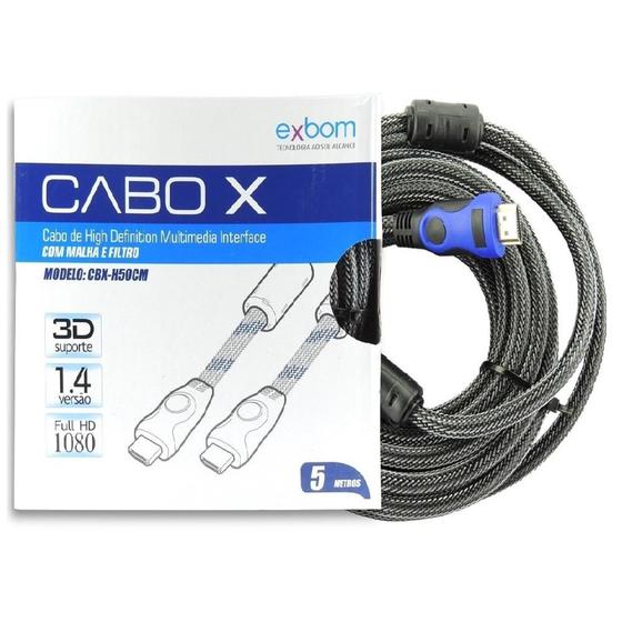 Imagem de Cabo Hdmi 2.0 4K 1080p Full Hd Com Filtro Tv LCD LED Xbox Ps3 5 Mts