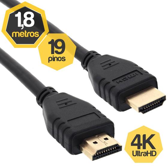 Imagem de Cabo HDMI 2.0 4K 19 Pinos UltraHD 1,80 Metros