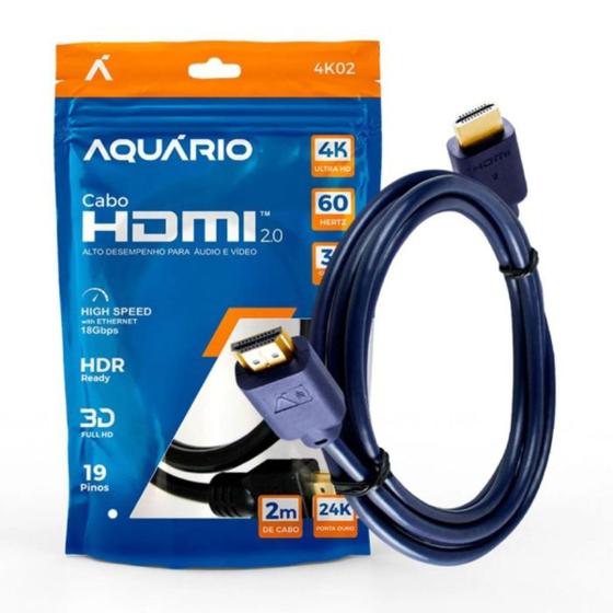 Imagem de Cabo hdmi 2.0 4k blindado 2 metros ponta gold 60hz aquário