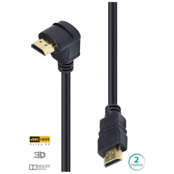 Imagem de CABO HDMI 2.0 4K ULTRA HD 3D CONEXÃO ETHERNET COM 01 CONECTOR 90º 2 METROS - H2090-2 - Vinik