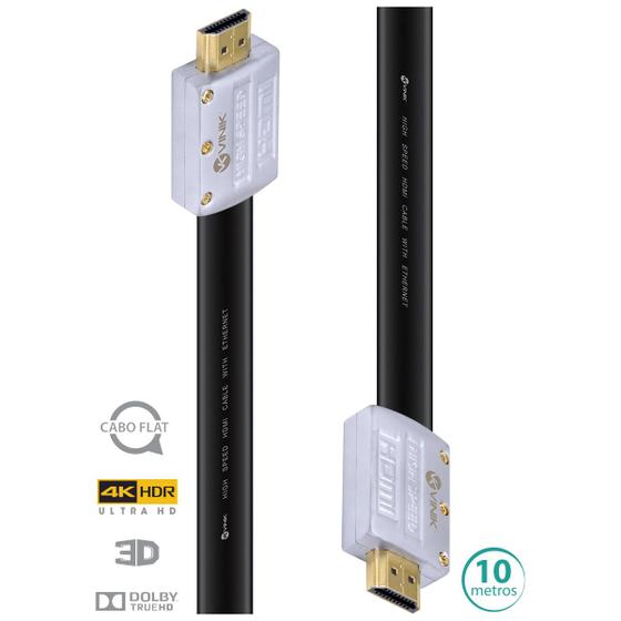 Imagem de Cabo Hdmi 2.0 4k Ultra Hd 3d Conexão Ethernet Flat Com Conector Desmontável 10 Metros - H20fl-10