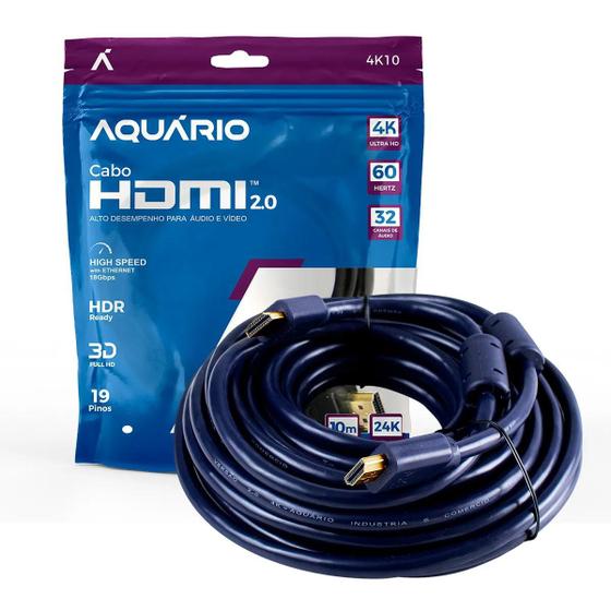 Cabo HDMI 2.0 Aquario 4K10 19 Pinos 10 Metros Menor preço em Cabo HDMI 2.0 Aquario 4K10 19 Pinos 10 Metros