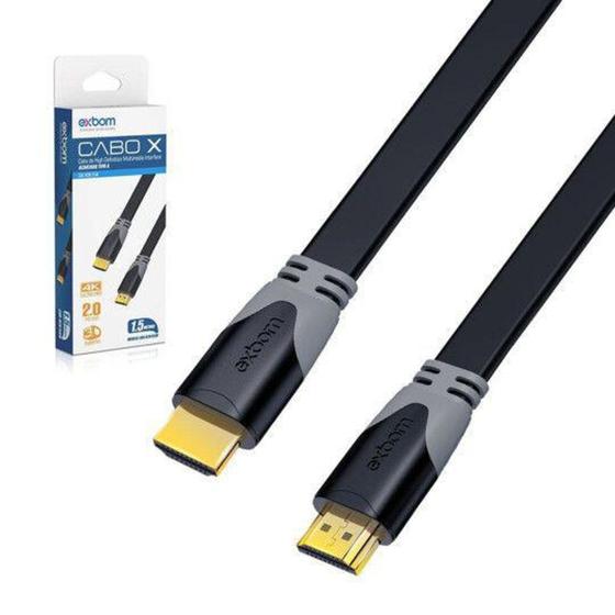 Imagem de Cabo Hdmi 2.0 Flat Achatado 1.5m Multimídia Banhado Ouro 4k - EXBOM