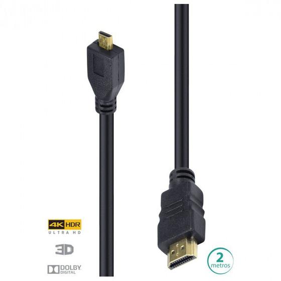 Imagem de Cabo hdmi 2.0 para micro hdmi 4k ultra hd 3d conexao ethernet 2 metros - h20mc-2