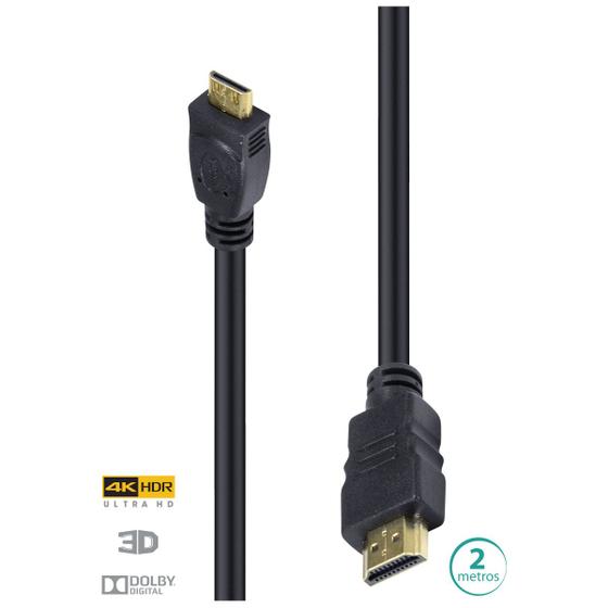 Imagem de Cabo Hdmi 2.0 Para Mini Hdmi 4k Ultra Hd 3d Conexão Ethernet 2 Metros - H20mm-2