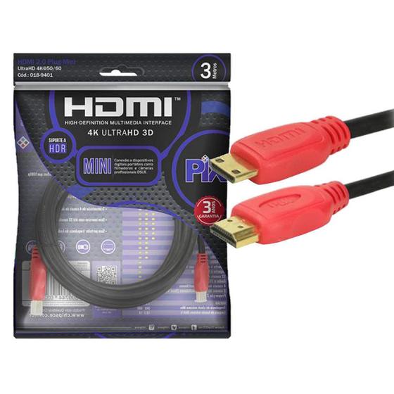 Imagem de Cabo HDMI 2.0 Plug Mini 4K UltraHD 3,0 Metros