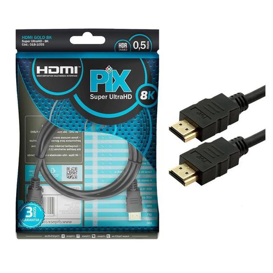 Imagem de Cabo HDMI 2.1 PIX, 8K HDR 19P, 30AWG, 0.5M - 018-1055