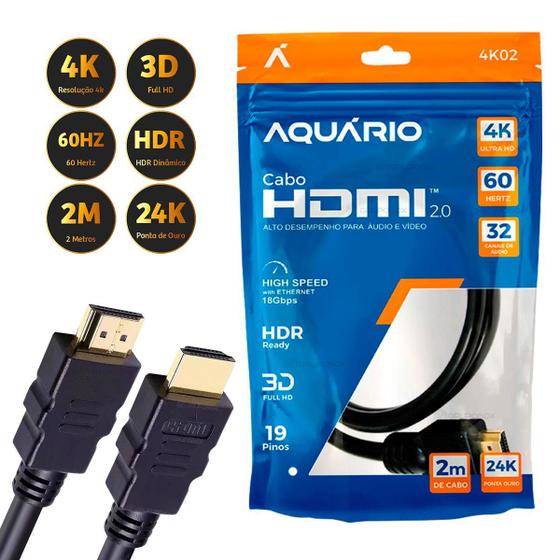 Imagem de Cabo Hdmi 2 metros 2.0 4K 19 Pinos Conector Blindado Full HD