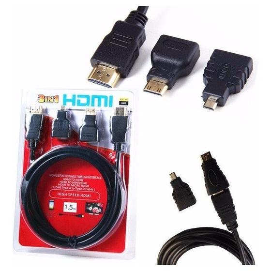 Imagem de Cabo Hdmi 3 Em 1 Micro E Mini 1.5m 1080p Adaptador 3 Pontas