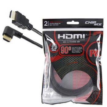 Imagem de Cabo HDMI 4K Ultra HD 2.0 3D Plug 90 Graus - 2 Metros - Pix