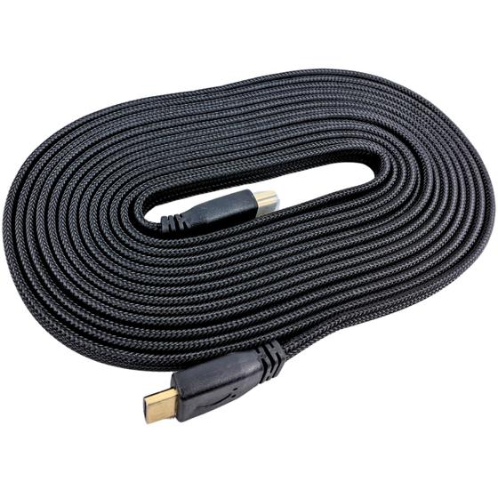Imagem de Cabo HDMI 5 Metros Preto Para Tv Projetor Monitor Formato Flat Para Reproduzir Imagens em Até 3840x2160 pixels