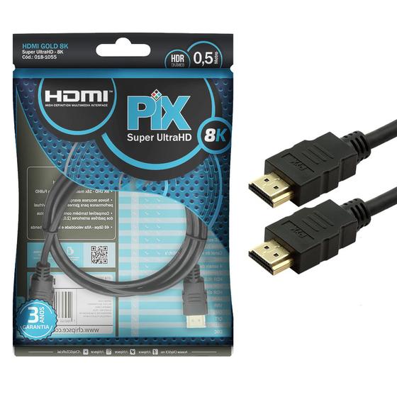 Imagem de Cabo Hdmi 50cm 8k 120hz 3d Ultrahd 7680x4320 Dinâmico